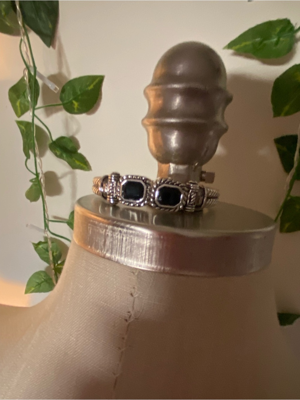 Bracelet  Clamp Silver Black Stone Link Elegant Women's Jewelry